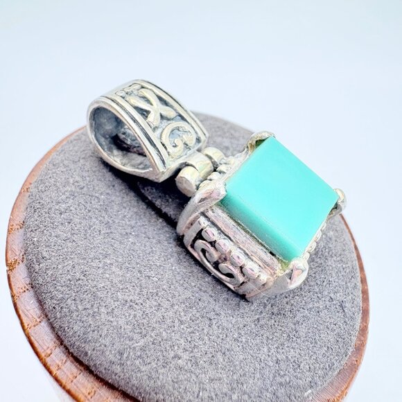 VTG Sterling Silver 925 Turquoise Bezel Set Scroll Pendant Size 1.25" Length - Picture 2 of 10